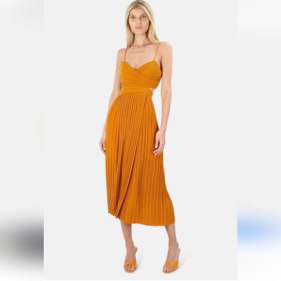 A. L. C Sienna Accordion Pleated Dress in Marigold - Picture 1 of 11
